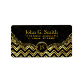 Zwart-gouden metalen Chevron Zigzag Pattern Etiket (Voorkant)