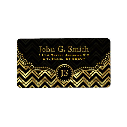 Zwart-gouden metalen Chevron Zigzag Pattern Etiket (Voorkant)