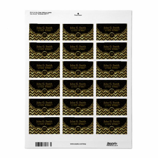 Zwart-gouden metalen Chevron Zigzag Pattern Etiket (Full Sheet)