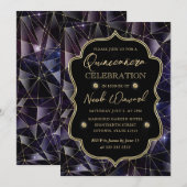 Zwart-gouden midnight Crystal Galaxy Quinceanera Kaart (Voorkant / Achterkant)