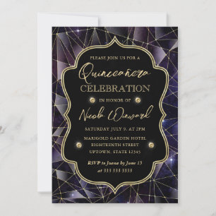 Zwart-gouden midnight Crystal Galaxy Quinceanera Kaart
