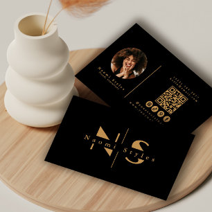 Zwart/Gouden Minimalistische QR Code Professionele Visitekaartje