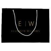 Zwart Gouden Moderne Minimalistische Monogram Naam Groot Cadeauzakje (Achterkant)