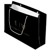 Zwart Gouden Moderne Minimalistische Monogram Naam Groot Cadeauzakje (Voorkant Gekanteld)