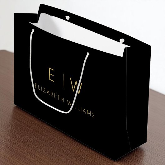 Zwart Gouden Moderne Minimalistische Monogram Naam Groot Cadeauzakje