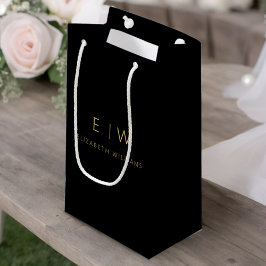 Zwart Gouden Moderne Minimalistische Monogram Naam Klein Cadeauzakje