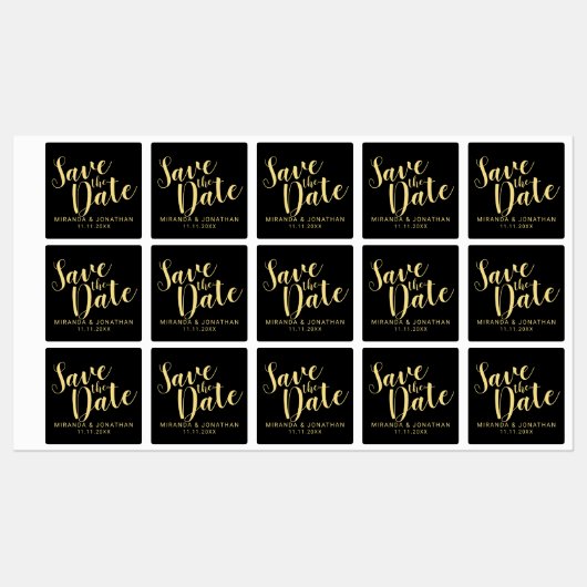 Zwart&gouden moderne scriptweduwen opslaan Datum Labels (Vel)