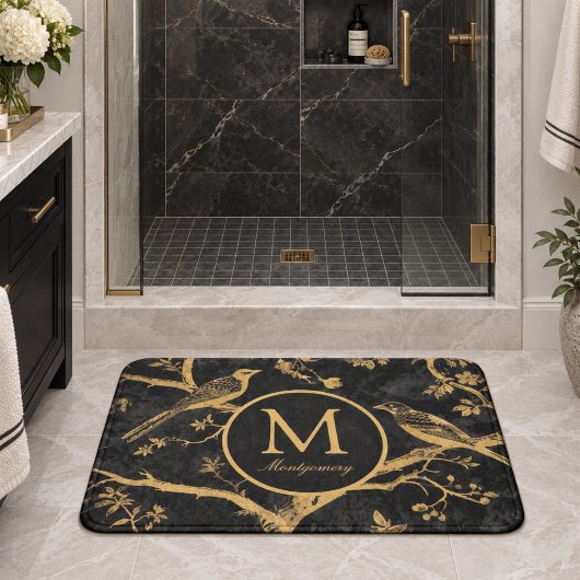 Zwart Gouden Monogram  Badmat