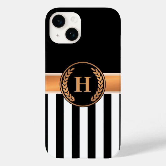 Zwart-gouden monogram Case-Mate iPhone case (Achterkant)