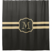 Zwart-gouden monogram douchegordijn (Voorkant)