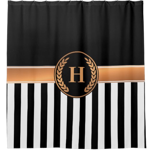 Zwart-gouden monogram douchegordijn (Voorkant)