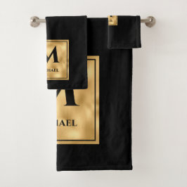 Zwart-gouden monogram Elegant Luxury Bad Handdoek