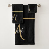 Zwart-gouden monogram Elegant Luxury Bad Handdoek (Insitu)