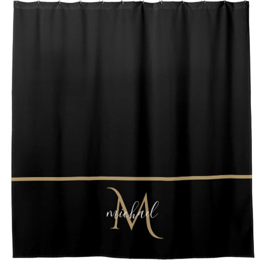 Zwart-gouden monogram Elegant Luxury Douchegordijn (Voorkant)
