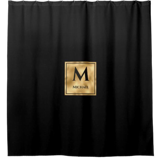 Zwart-gouden monogram Elegant Luxury Douchegordijn (Voorkant)