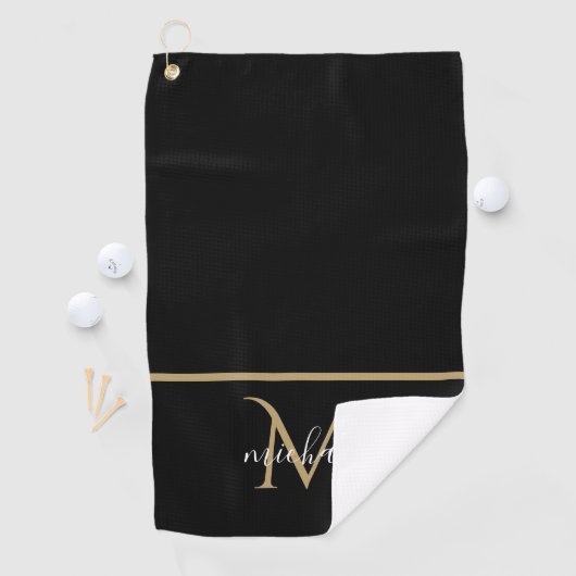 Zwart-gouden monogram Elegant Luxury Golfhanddoek (Insitu)