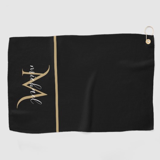 Zwart-gouden monogram Elegant Luxury Golfhanddoek (Horizontaal)