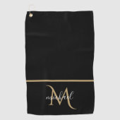 Zwart-gouden monogram Elegant Luxury Golfhanddoek (Voorkant)