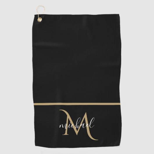 Zwart-gouden monogram Elegant Luxury Golfhanddoek (Voorkant)