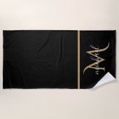 Zwart-gouden monogram Elegant Luxury Strandlaken (Voorkant)