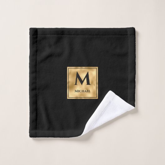 Zwart-gouden monogram Elegant Luxury Washandje (Wasdoekje)
