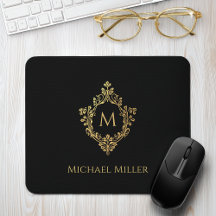Zwart Gouden Monogram Initiaal Vintage Crest Elega