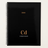 Zwart gouden monogram initialen 2025 planner (Voorkant)