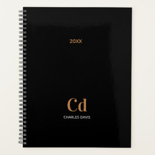 Zwart gouden monogram initialen 2025 planner