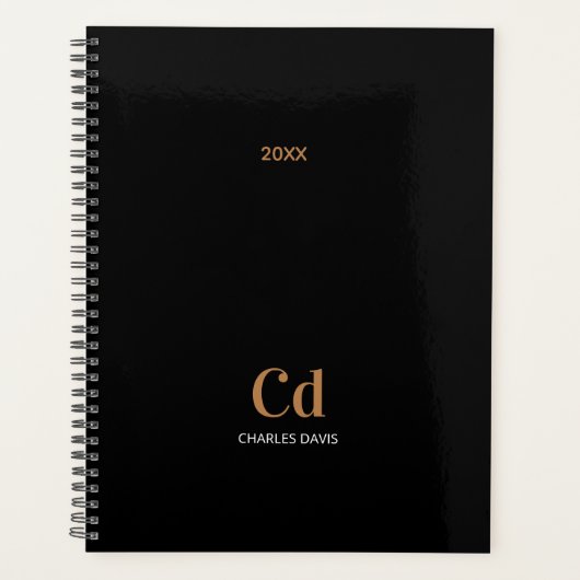 Zwart gouden monogram initialen 2025 planner (Voorkant)