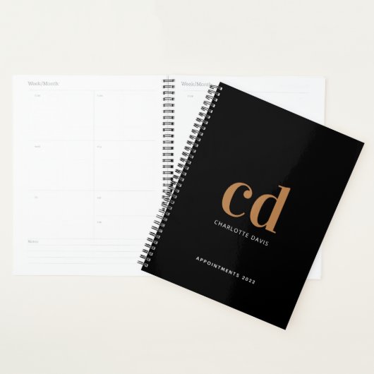 Zwart gouden monogram initialen 2026 planner (Display)