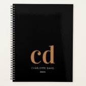Zwart gouden monogram initialen elegant 2026 planner (Voorkant)