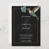 Zwart gouden monogram initialen kolibrie bruiloft kaart (Voorkant)