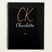 Zwart gouden monogram initialen naam 2025 planner (Voorkant)
