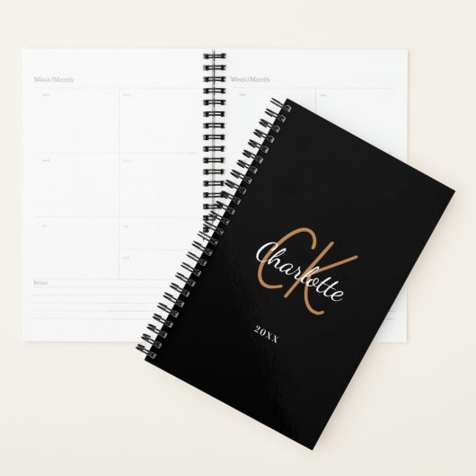 Zwart gouden monogram initialen naam minimalistisc planner (Display)