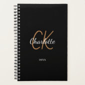 Zwart gouden monogram initialen naam minimalistisc planner (Voorkant)