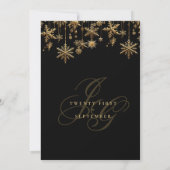 Zwart gouden monogram initialen sneeuwvlokken Trou Kaart (Achterkant)