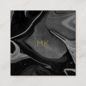Zwart-gouden monogram | Marble Square Business Vierkante Visitekaartje (Voorkant)