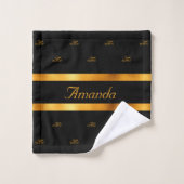 Zwart gouden monogram paar initiaal patroonnaam bad handdoek (Wasdoekje)