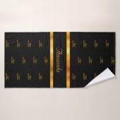 Zwart gouden monogram paar initiaal patroonnaam badhanddoek (Badhanddoek)