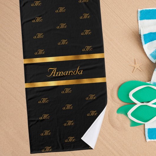Zwart gouden monogram paar initiaal patroonnaam badhanddoek
