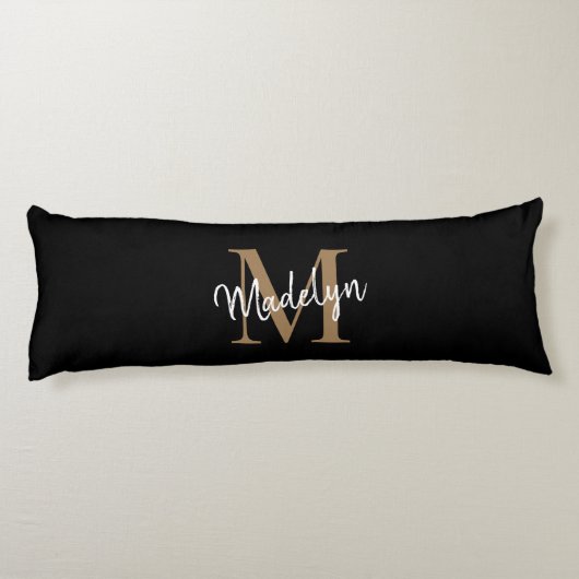 Zwart Gouden Monogram Script Pasgetrouwd Jubileum Lichaamskussen (Achterkant)