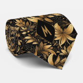 Zwart-gouden monogram stropdas (Opgerold)