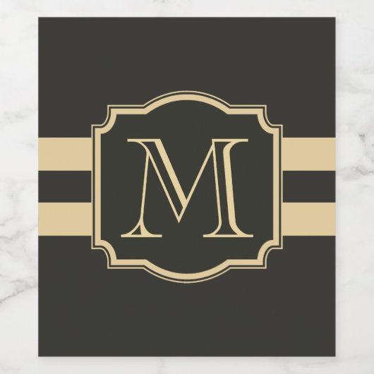 Zwart-gouden monogram wijn etiket (Enkel label)
