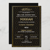 ZWART & GOUDEN MOSLIM BRUILOFT UITNODIGING (Voorkant / Achterkant)