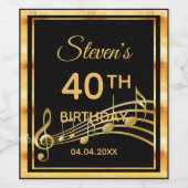 Zwart gouden muzieknoten 40ste verjaardagsfeestje wijn etiket (Enkel label)