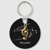 Zwart-gouden Muzieknoten Monogram Naam Sleutelhanger (Voorkant)