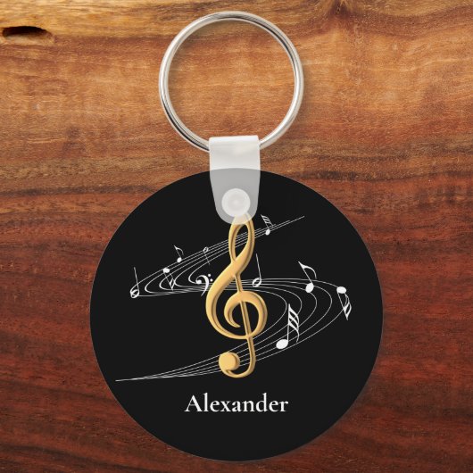 Zwart-gouden Muzieknoten Monogram Naam Sleutelhanger (Voorkant)