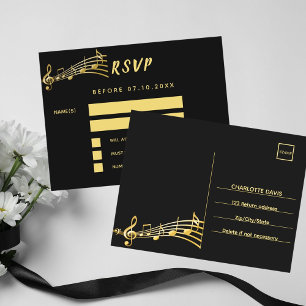 Zwart gouden muzieknoten retouradres RSVP kaart