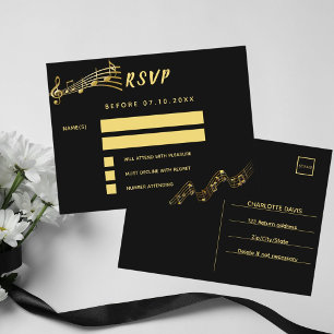 Zwart gouden muzieknoten retouradres RSVP kaart