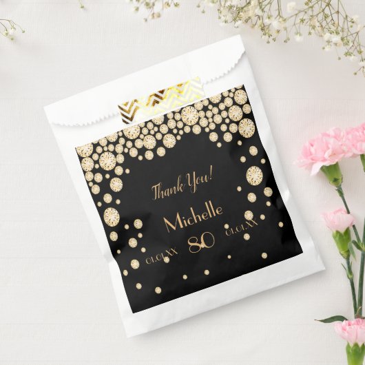 Zwart gouden naam dank u 80ste verjaardag bedankzakje (Gezegeld)